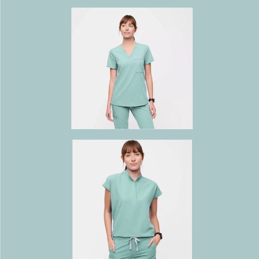 Figs Rafaela Top and Catarina Top Bundle in Seaglass Color